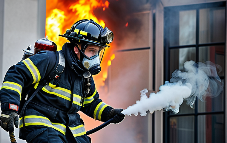 **

"A professional firefighter in full protective gear, including helmet and oxygen mask, rescuing a child from a smoke-filled building. Flames visible in the background, but focused on the heroic rescue. Appropriate attire, safe for work, perfect anatomy, natural proportions, action shot, professional photography, high quality."

**