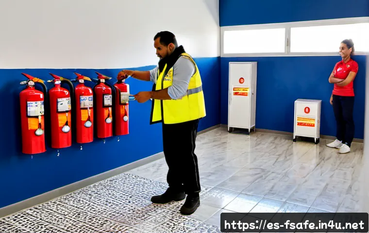 소방안전관리사 초보자를 위한 가이드 - Photorealistic fire safety training session in a modern community center in Madrid, Spain, a beginne...